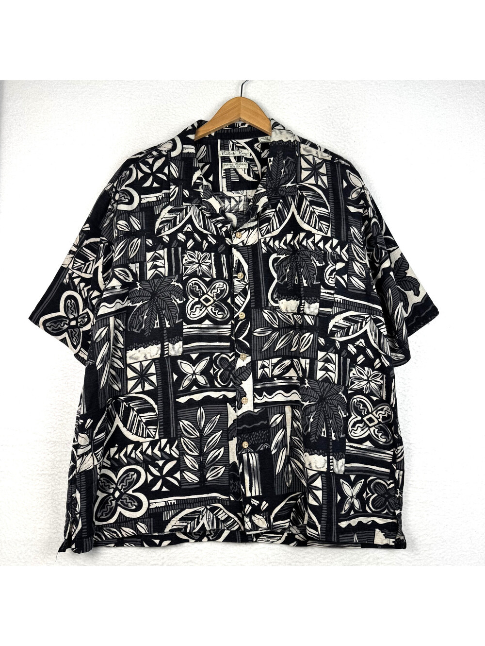 Vintage Batik Bay XXL 100% Silk Loop Collar Short Sleeve Floral Button Up Shirt